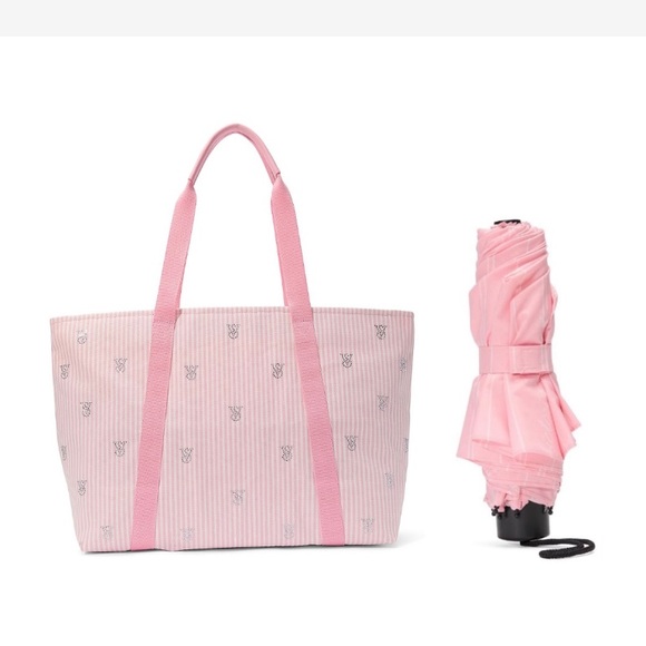 Victoria's Secret Accessories - Victoria Secret pink stripe Tote Bag with Umbrella